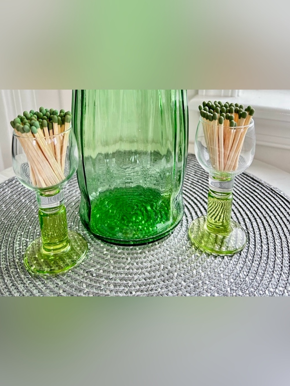 Set of 2 mini Green mini-Goblet matchstick holders